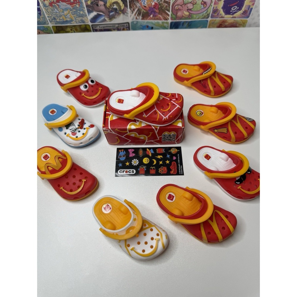 McDonald's Crocs‎ Mini Figures Lot of 9 w Box & Sticker Sheet